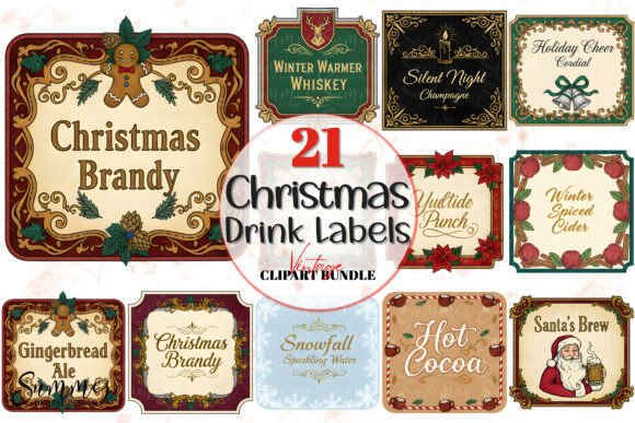 Download Vintage Christmas Square Drink Label PNG - Premium Resources